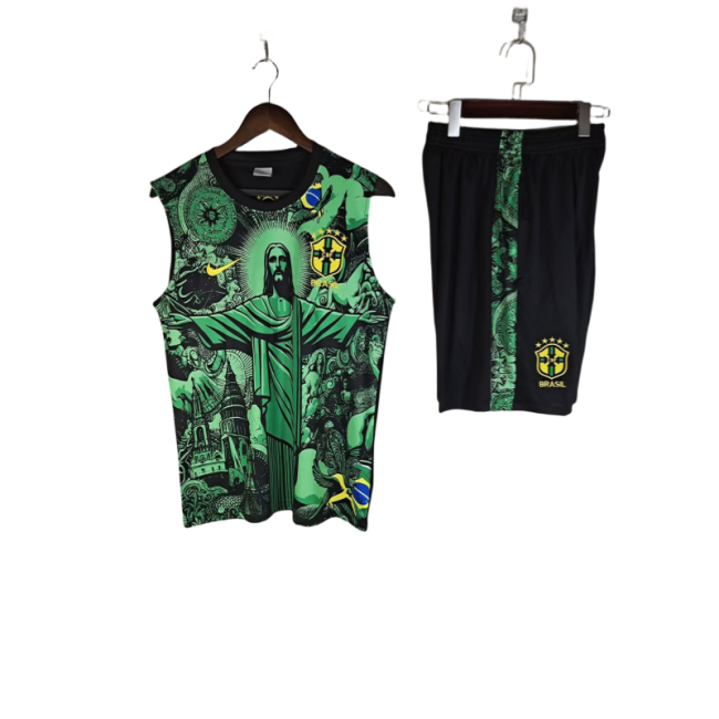 2025-26 KIDS  Brazil green Jesus Special Edition Vest training suit