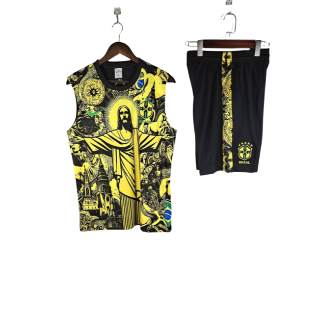 2025-26 KIDS  Brazil yellow Jesus Special Edition Vest training suit