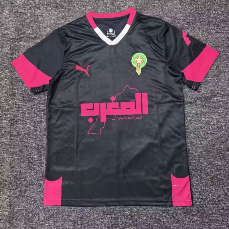 2025-26 Mens Morocco Black Red soccer Jersey