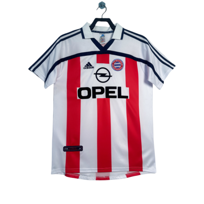 Retro  Mens Bayern Munich  away Red and white soccer  Jersey 2000-02