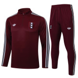 2025-26  Mens Ajax Deep jujube red Retro version half-pull Training suit  B2540#