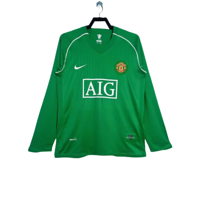 2007-08 Mens Manchester United green Retro goalkeeper  Long Sleeve  Soccer Jersey