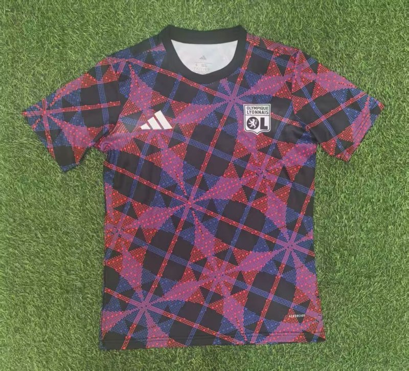 2025-26 Mens Lyon Red and black pre match training clothes jersey