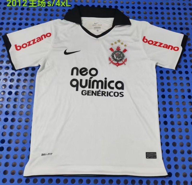 2012 Mens Corinthians Home White  Retro Soccer Jersey