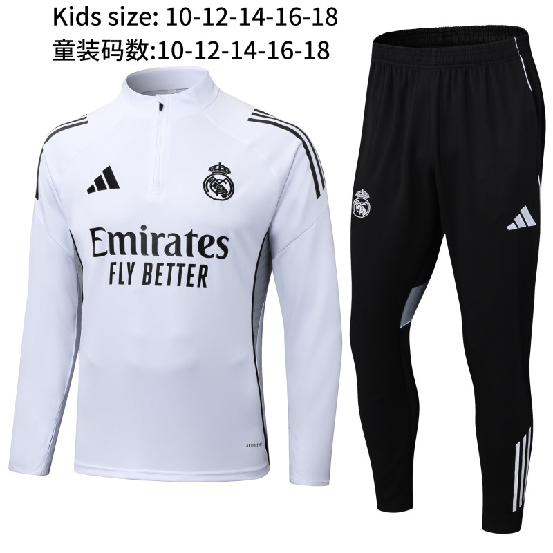 2025/26 Kids Real Madrid white Half Pull Training Suit