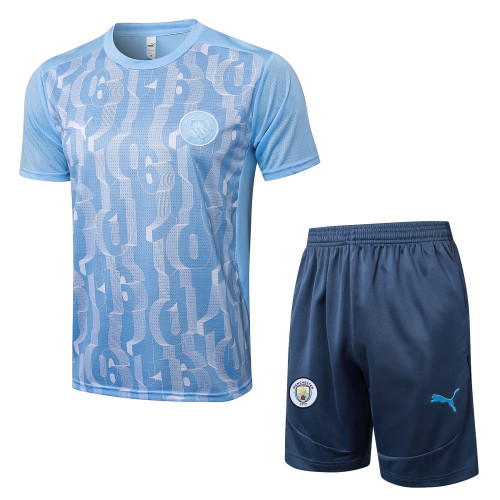 Mens  Manchester City light blue training Short suit   D1266#