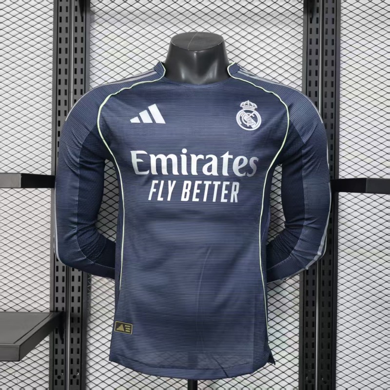 2025-26 Mens Real Madrid away blue Player Version Long sleeves Jersey