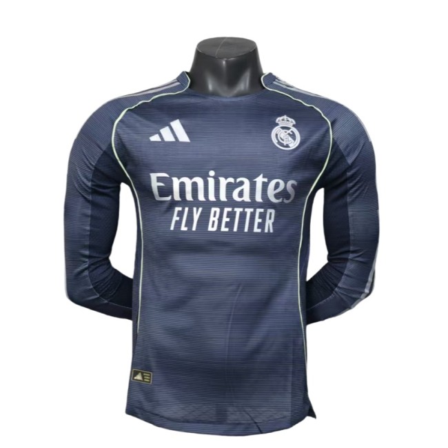 2025-26 Mens Real Madrid away blue Player Version Long sleeves Jersey