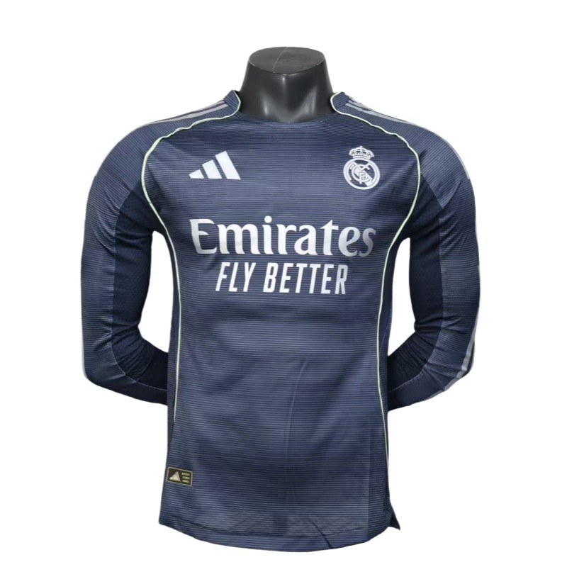 2025-26 Mens Real Madrid away blue Player Version Long sleeves Jersey