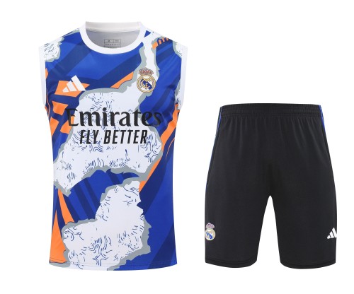 2025-26 Mens Real Madrid white blue vest Training Short Suit