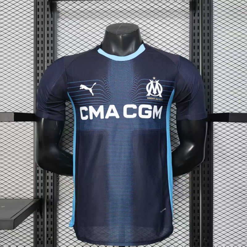 Mens Marseille blue away Player version soccer jersey 2025-26