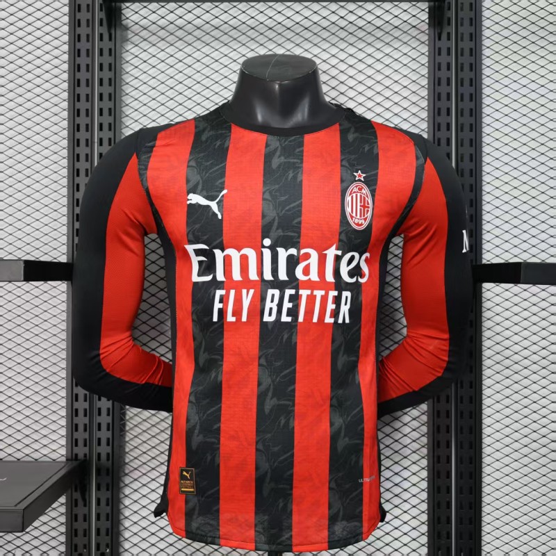 2526 Mens AC Milan  Player version red  home Long sleeve Jersey
