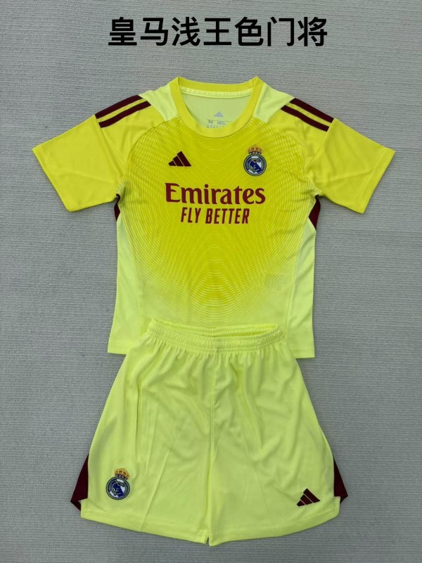 2025-26 Kids Real Madrid Goalkeeper yellow soccer Jersey