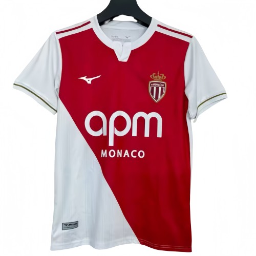 2025-26 Mens  AS Monaco home Red and white soccer Jersey
