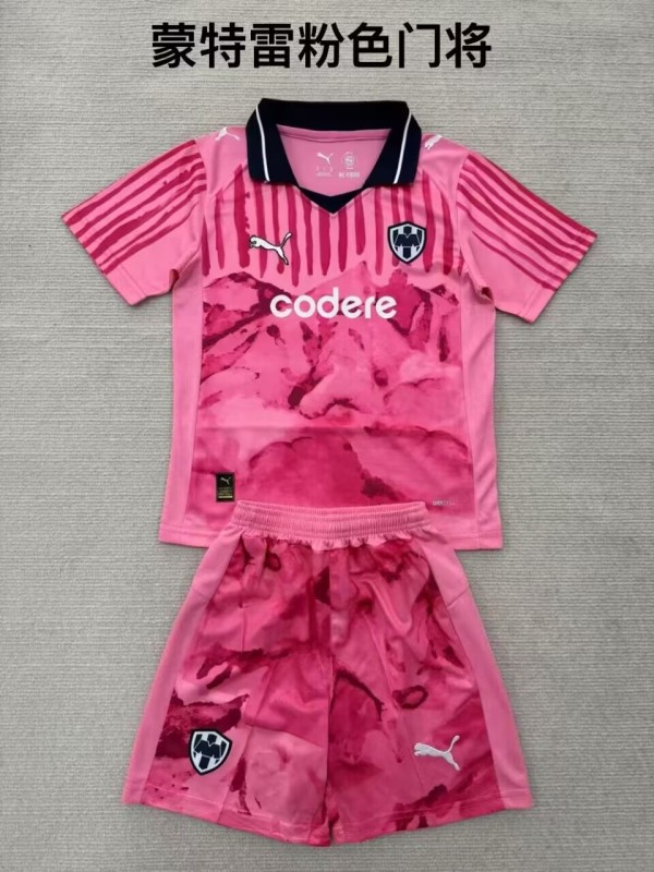 2025-26 Kids Monterrey  pink goalkeeper Soccer Jersey