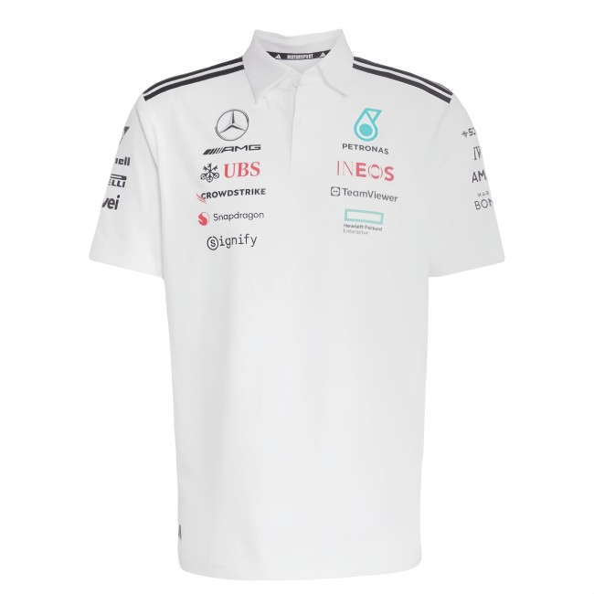 2025 F1 Mercedes White Polo Racing Suit(有领)