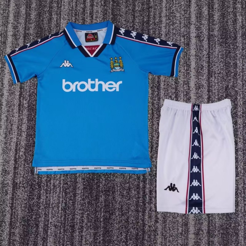 1997-98 Kids Manchester City Retro blue home soccer jersey