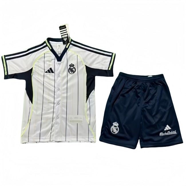 2025-26 Kids Real Madrid white baseball uniform soccer Jersey