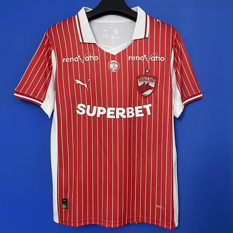 2025-26 Mens  Dinamo București Home red Fans Soccer Jersey 