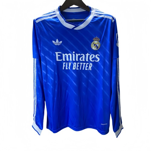 2025-26 Mens Real Madrid Third away  Long Sleeve blue Soccer Jersey
