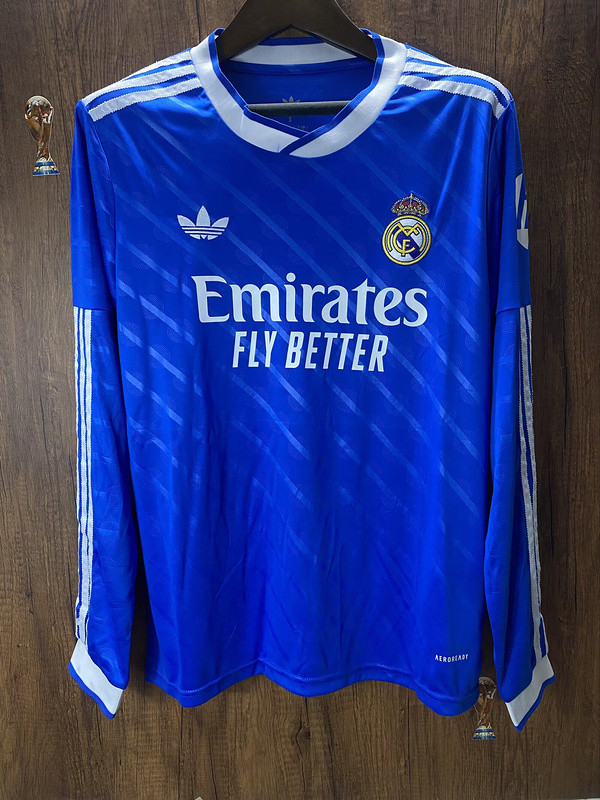 2025-26 Mens Real Madrid Third away  Long Sleeve blue Soccer Jersey