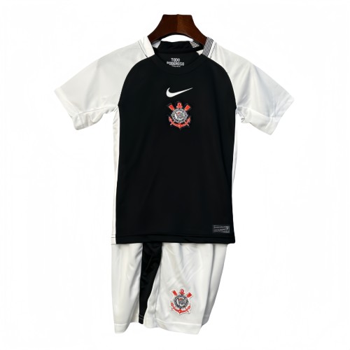 2025-26 Kids Corinthians home Black and white Soccer Jersey