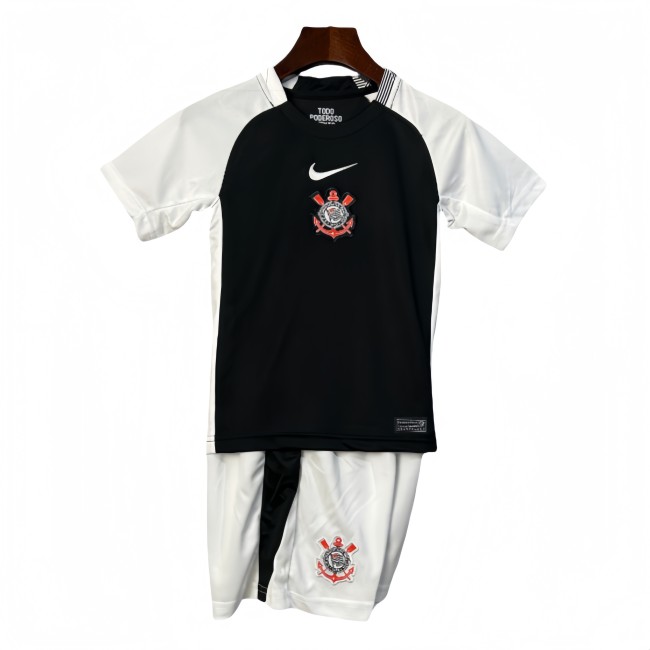 2025-26 Kids Corinthians home Black and white Soccer Jersey