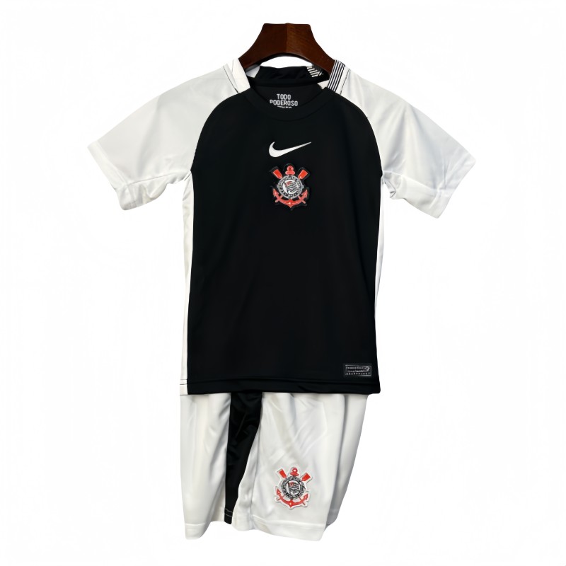 2025-26 Kids Corinthians home Black and white Soccer Jersey