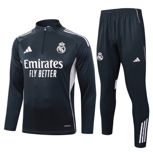 2025-26 Mens Real  Madrid dark grey Half pull Training Suit