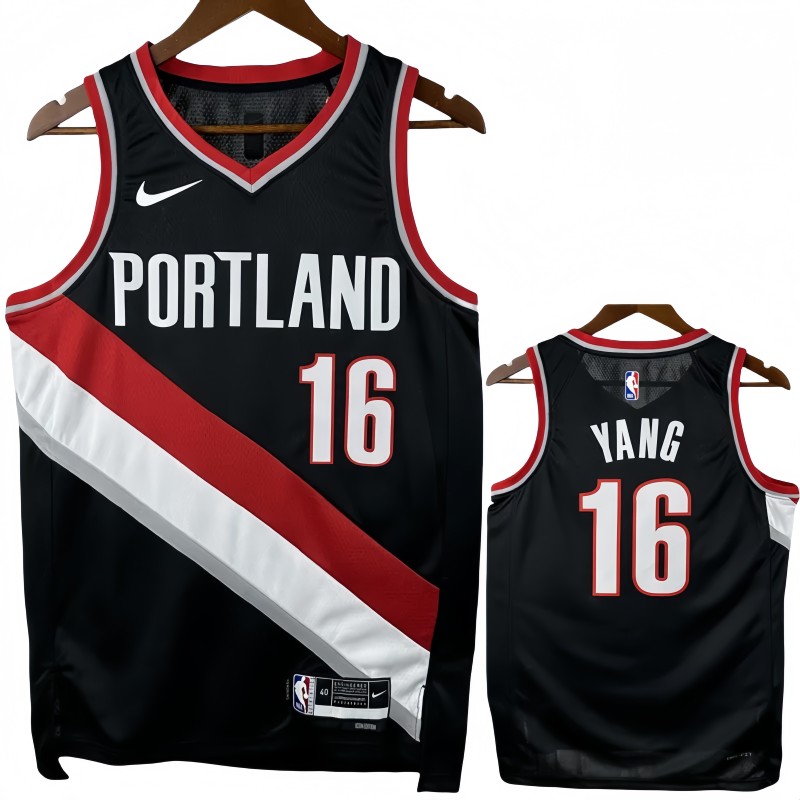 22-23 Trail Blazers YANG #16 Black Top Quality Hot Pressing NBA Jersey
