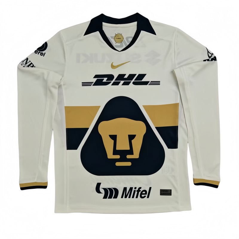 2025/26 Mens Pumas UNAM home white Long Sleeve Soccer Jersey
