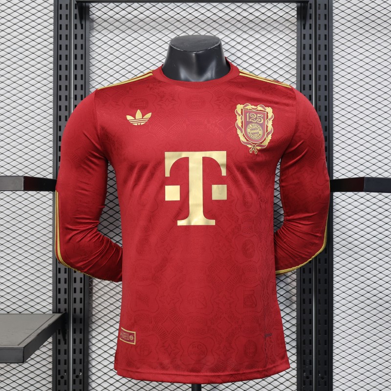 2025-26 Mens Bayern Munich red 125th anniversary Player Long sleeve Soccer Jersey