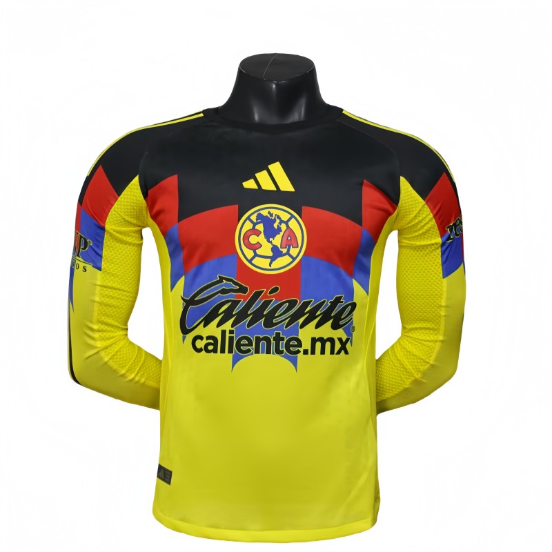 2025-26 Mens Club America yellow home Player Long Sleeve Jersey