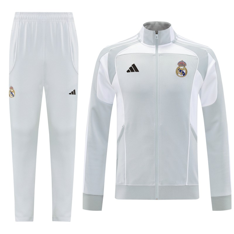 2025-26 Mens Real Madrid light gray Jacket Training Suit