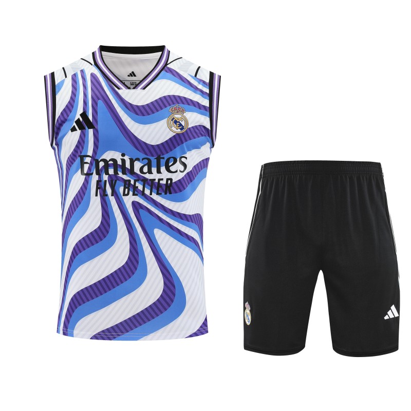 2025-26 Mens Real Madrid blue and white  vest Training Short Suit