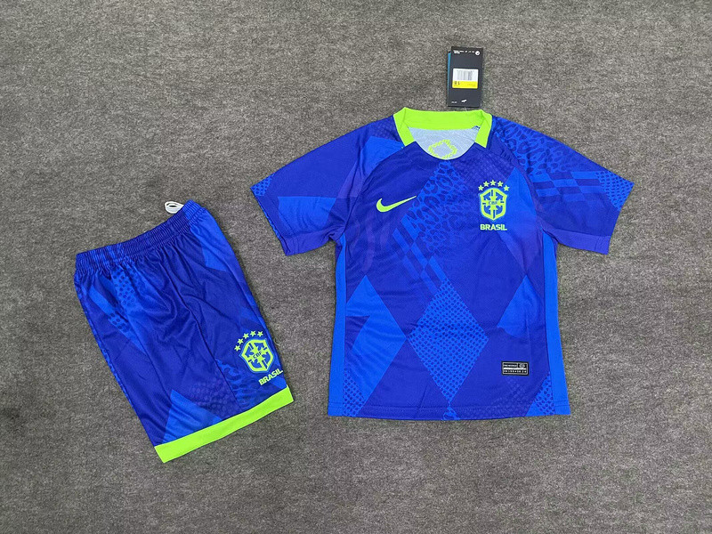 2025-26 KIDS  Brazil away blue  soccer jersey