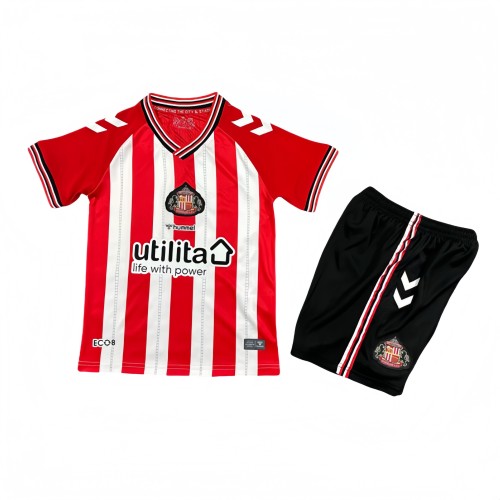 2025-26 Kids Sunderland home Red and white Fans Soccer Jersey