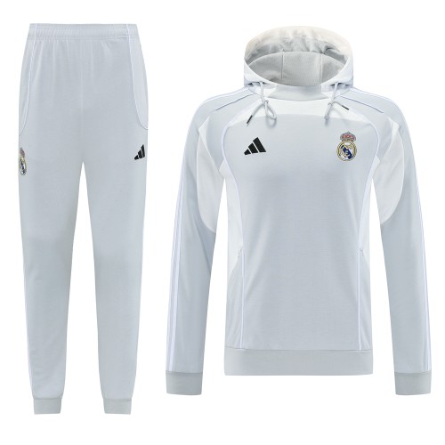 2025-26 Mens  Real Madrid light gray  hoodie Training suit