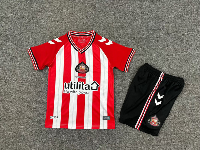 2025-26 Kids Sunderland home Red and white Fans Soccer Jersey
