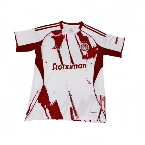2025-26 Mens Olympiacos F.C away Red and white soccer jersey