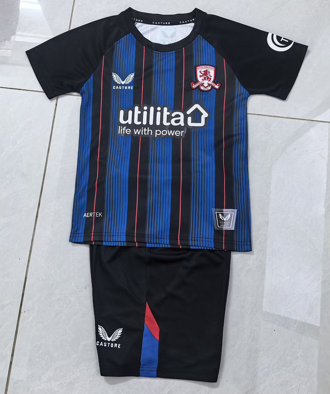 2025-26 Kids Middlesbrough away blue black soccer jersey