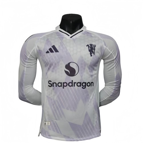 2025-26 Mens Manchester United away white Player Long Sleeve soccer Jersey