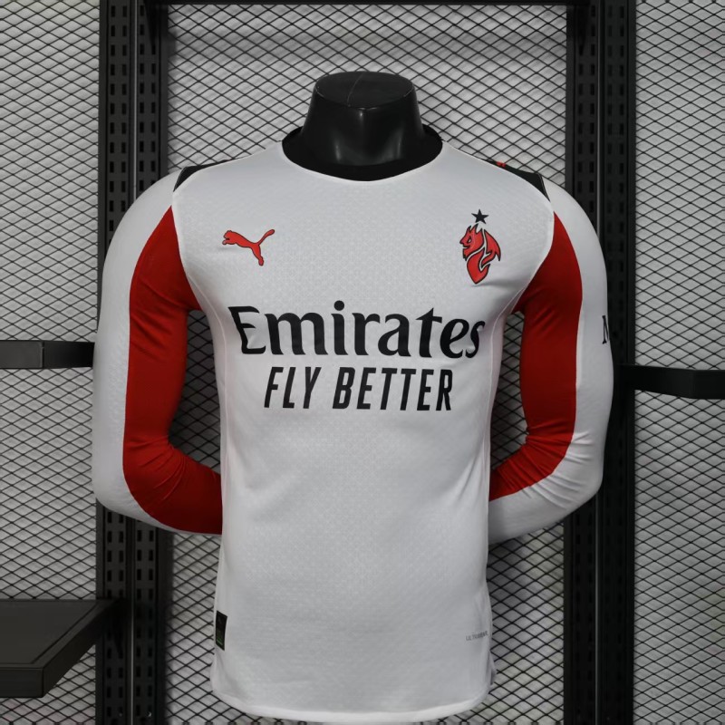 2025-26 Mens AC Milan away white Player Long Sleeve Soccer Jersey