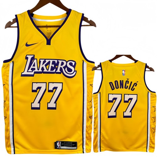 Lakers DONCIC #77 Yellow Top Quality Hot Pressing NBA Jersey
