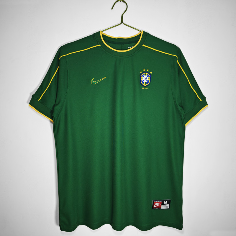1998 Mens Brazil goalkeeper  Retro green Soccer Jersey