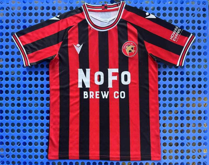  2025-26 Mens Walsall home red black soccer jersey