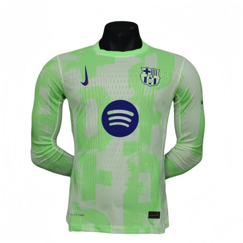 2025-26 Mens Barcelona green Long Sleeve Player version  soccer jersey