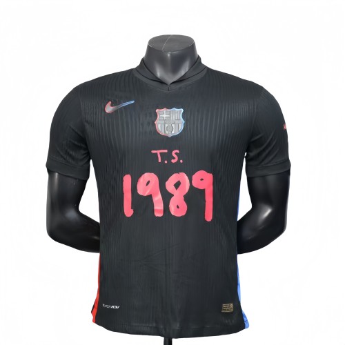 2025-26 Mens Barcelona away black advertisement Player version soccer Jersey