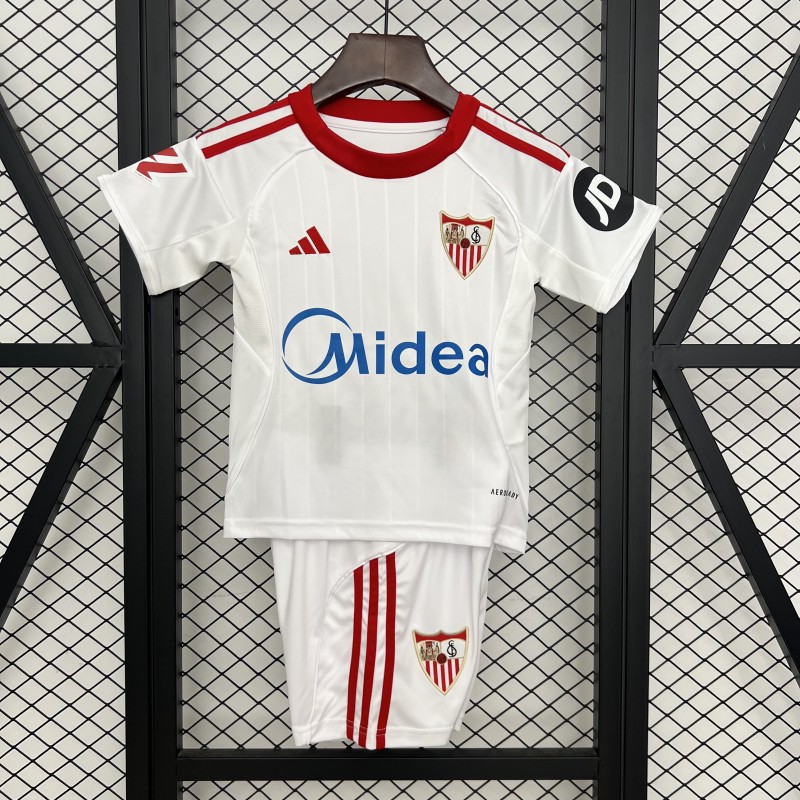2025-26 Kids Sevilla home White soccer Jersey