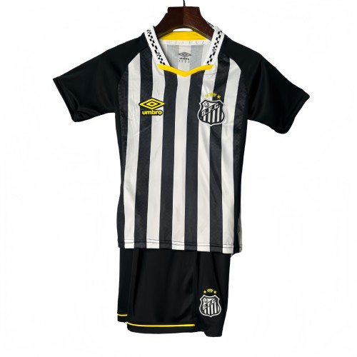 2025/26 KIDS  Santos away Black and white soccer jersey
